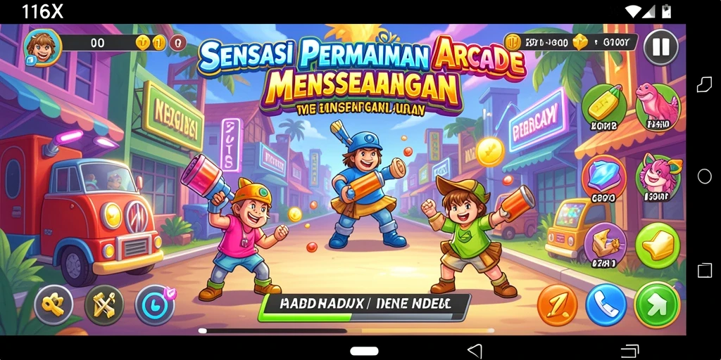 Tampilan gameplay 116X yang penuh warna dan menarik.