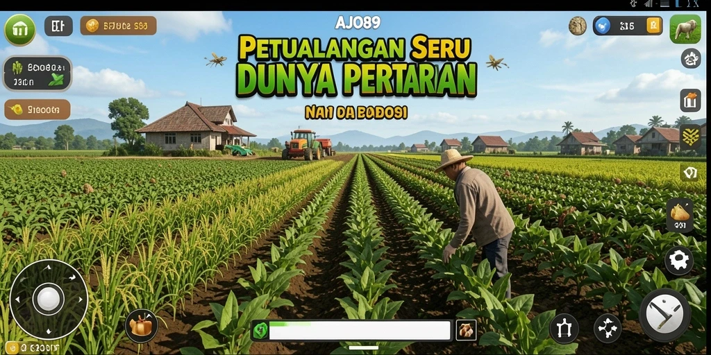 Tangkapan layar AJO89 menampilkan aksi seru saat merawat ladang pertanian.
