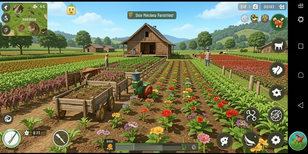 Tampak screenshot gameplay API77 yang menampilkan suasana pertanian yang asri.