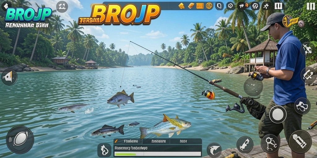 Screenshot gameplay BROJP menampilkan pengalaman memancing yang menarik.