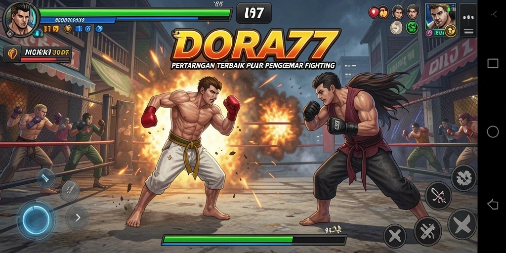Screenshot gameplay DORA77 yang menunjukkan pertarungan yang intens.