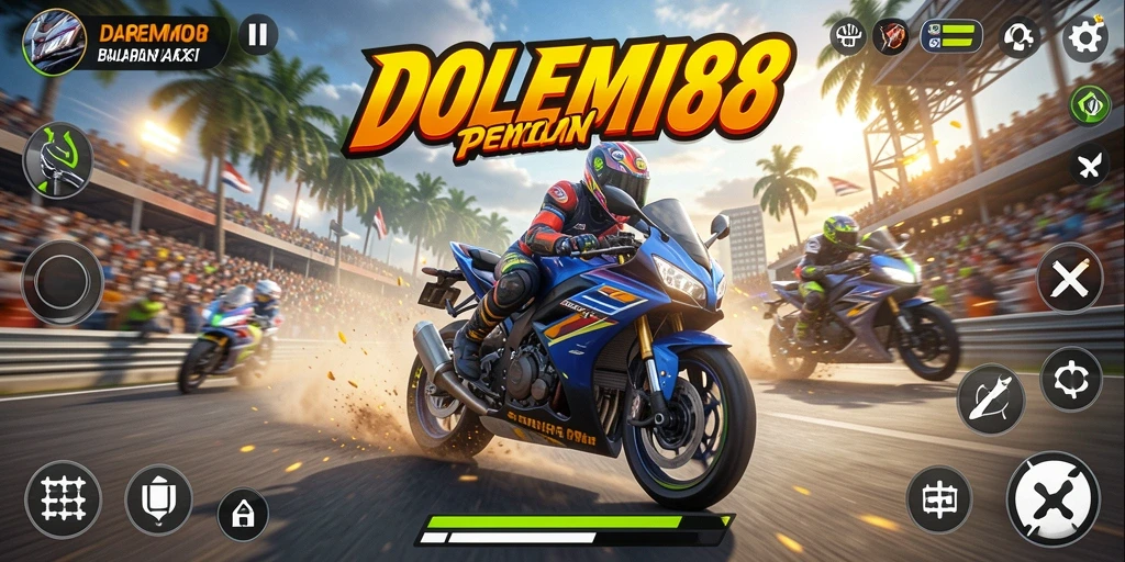 Gameplay DOREMI88 menampilkan balapan motor yang mendebarkan dan penuh aksi.