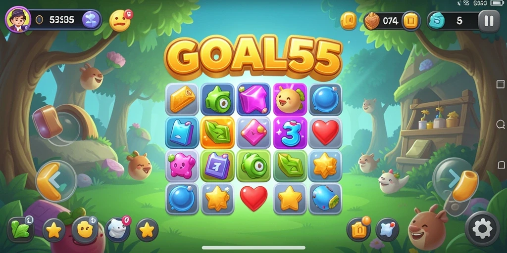 Tampilan gameplay seru dari permainan Match-3 GOAL55.