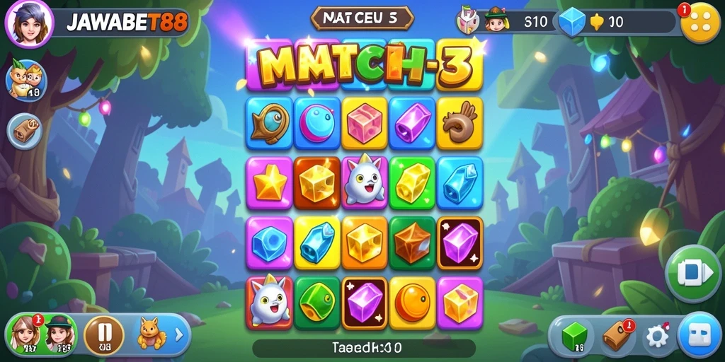 Screenshot gameplay JAWABET88 yang menampilkan match-3 yang seru.
