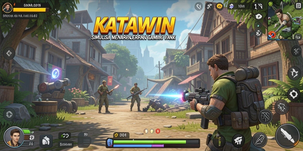 Screenshot gameplay KATAWIN yang menggambarkan simulasi interaktif dan menarik.