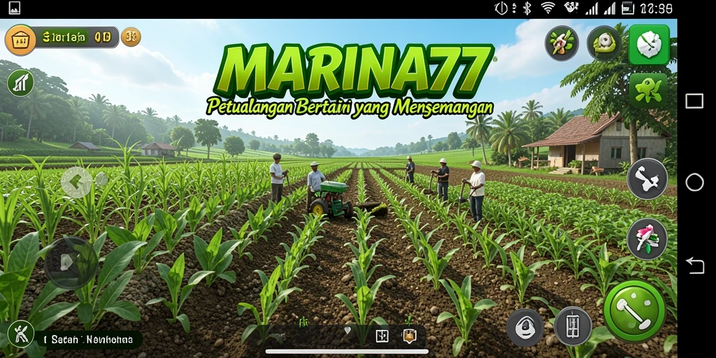 Screenshot gameplay MARINA77 menampilkan ladang yang subur dan beragam tanaman.