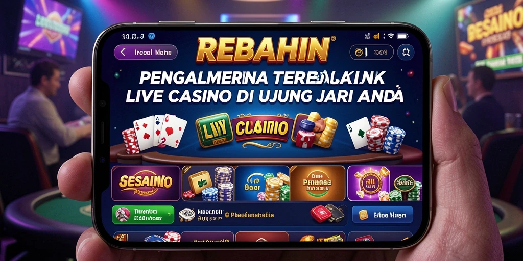 Screenshot gameplay <strong>REBAHIN</strong> yang menampilkan dealer langsung dan suasana kasino.