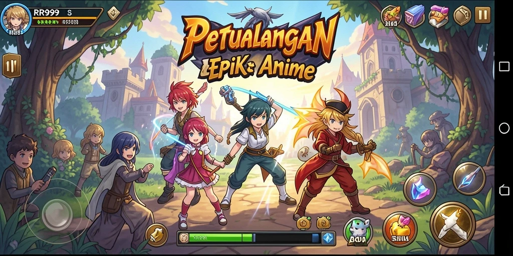 Tampilan gameplay RR999 yang penuh warna dan karakter unik.