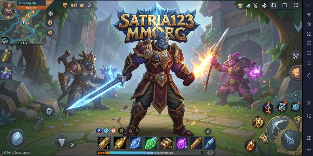 Screenshot dari gameplay SATRIA123 yang menampilkan pertempuran seru MMORPG.