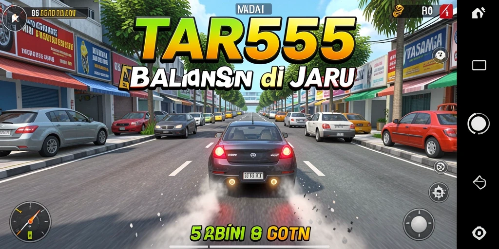 Tangkapan layar TAR555: menampilkan balapan cepat di jalan kota.