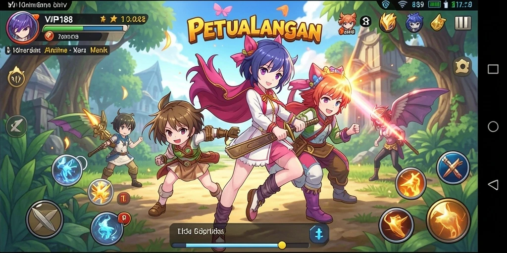 Gambaran gameplay seru di dunia anime penuh warna.
